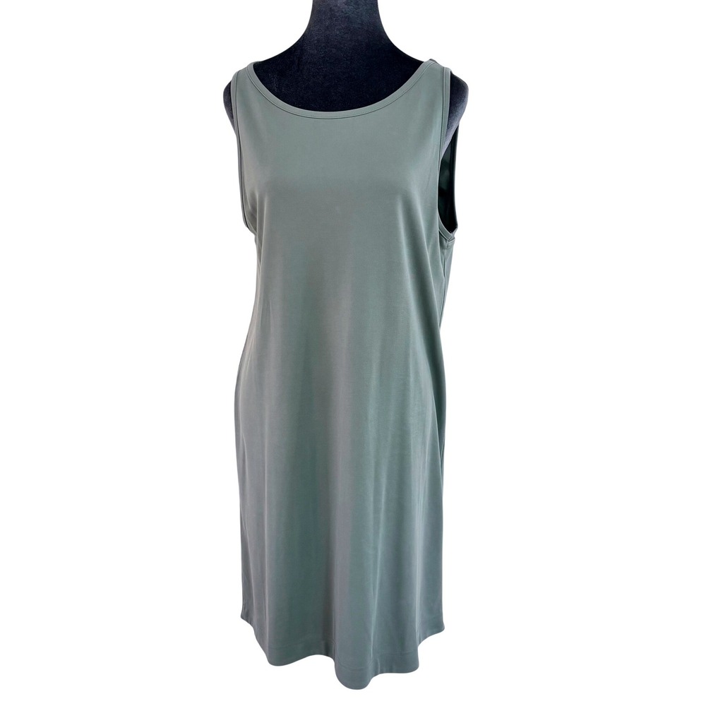 Lou & Grey Soft Girl Sage Green Twist Back Cutout Modal Blend Shift Dress L NWOT